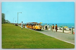 Virginia Beach VA~Unique Yellow Train Travels Beach Front~Vintage Postcard