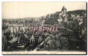 Old Postcard Treport Port St. Jacques Church and I Boat