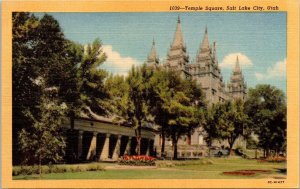 Temple Square Salt Lake City Utah UT Linen Postcard VTG UNP Curteich Vintage 