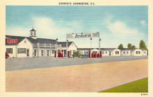 GODWIN'S Summerton, SC Esso Gas Station Roadside Vintage Linen Postcard ca 1940s