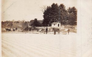 CLEARING SNOW FROM POND? WITH HORSE PULLED PLOW~REAL PHOTO POSTCARD