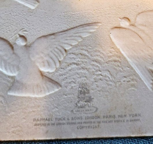 Tuck Hold To Light Easter Card 5 3/8x4 Doves and Cross Paper Ephemera