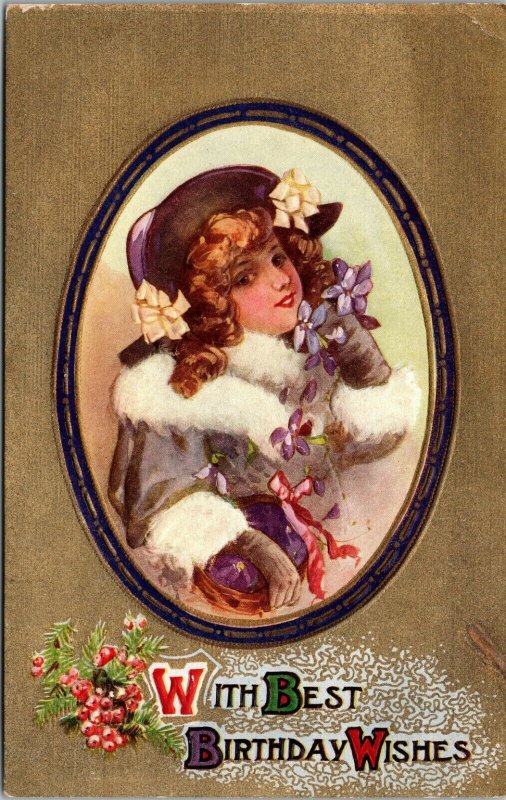 BIRTHDAY WISHES - GIRL - PORTRAIT - GREETING - VINTAGE POSTCARD