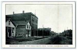 c1920 Broadway Looking West Puschs Cigar Factory Marysville Kansas KS Postcard