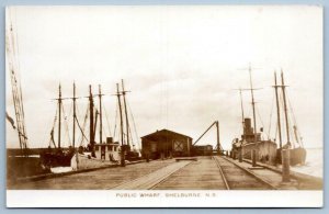 RPPC SHELBURNE NOVA SCOTIA CANADA PUBLIC WHARF*BOATS*AZO STAMP BOX*1920's 