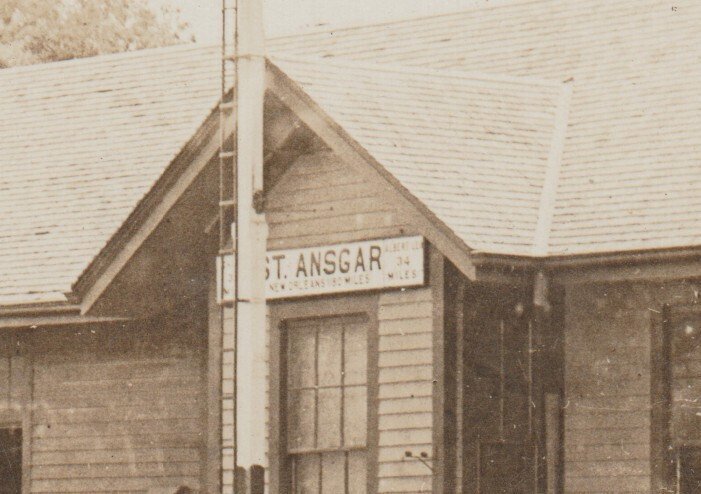 St. Ansgar IOWA RPPC 1910 DEPOT & TRAIN at Station I.C. R.R. ENGINE 2042 Railway