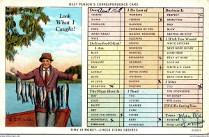 Humour Busy Persons Correspondence Card Fishing Scene 1937 Curteich