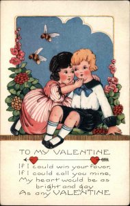 Whitney Valentine Little Boy and Girl Cuddling c1920 Vintage Postcard