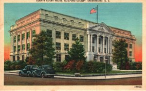 Vintage Postcard 1920s County Court House Guilford Co. Greensboro North Carolina