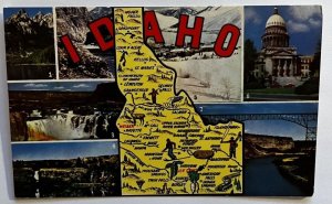 Vintage Postcard Idaho Map Greetings Multiview K2