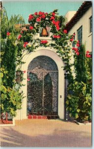 c1950s Old Spain in Florida Colortone Linen Photo Postcard Doorway A41