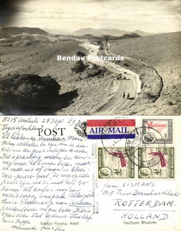 southern rhodesia, UMTALI, Vumba Road (1959) RPPC, Stamps