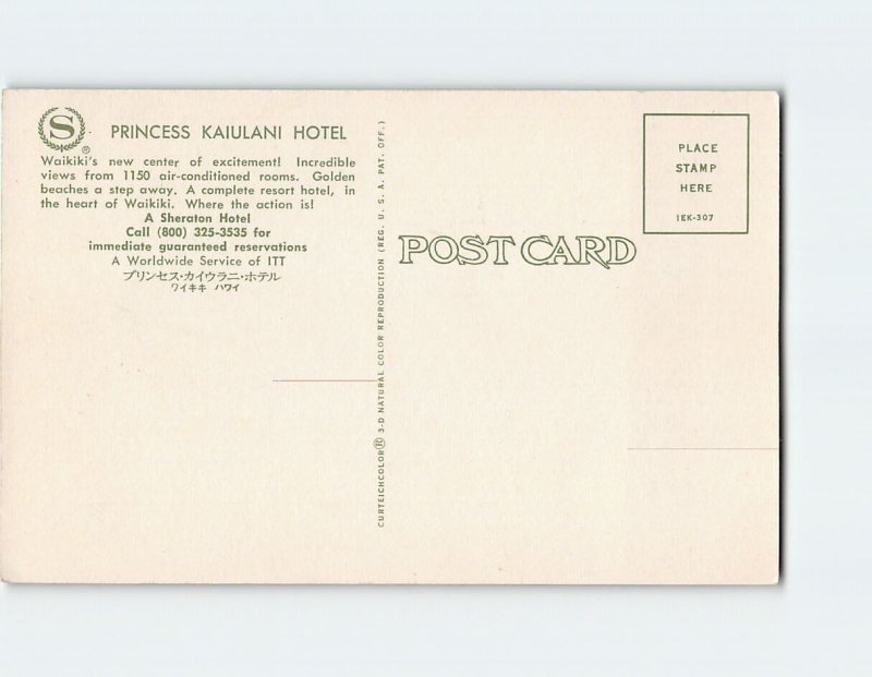 Postcard Princess Kaiulani Hotel A Sheraton Hotel Waikiki Hawaii USA