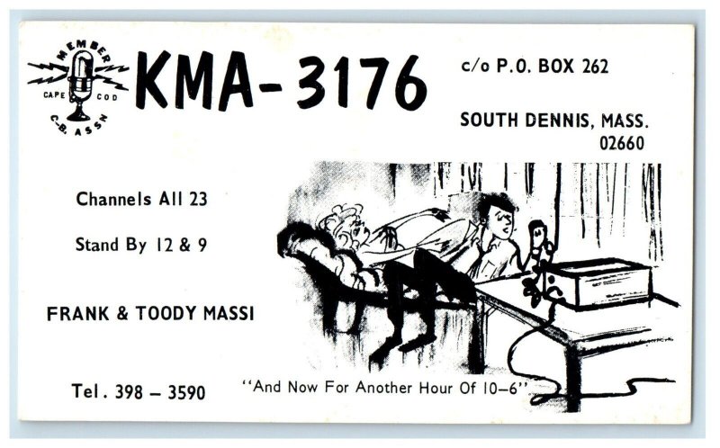 South Dennis MA, KMA-3176 QSL Ham Radio Frank & Toddy Massi Antique Postcard 