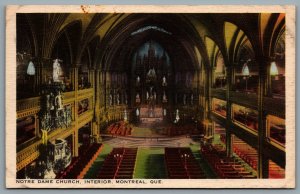 Postcard Montreal Quebec c1930s Notre Dame Church Interior View of Nave From Top