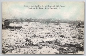 Steamer Greenland In Ice Gorge And Flood Mill Creek Cincinnati Ohio Postcard A42