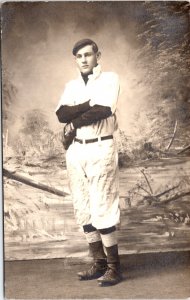 RPPC Baseball Player Uniform Mitt abt 1904-1919 Real Photo Postcard AZO