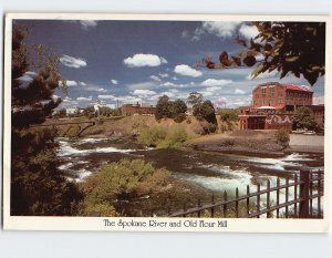 Postcard The Spokane River and Old Flour Mill, Spokane, Washington