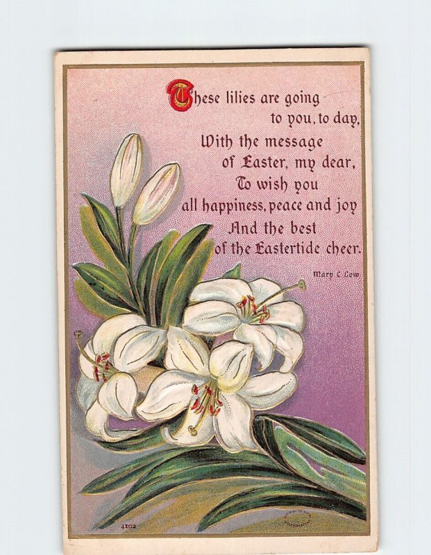 Postcard Easter Greeting Card with Poem and Flowers Embossed Art Print