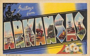 Greetings From Arkansas Large Letter linen postcard