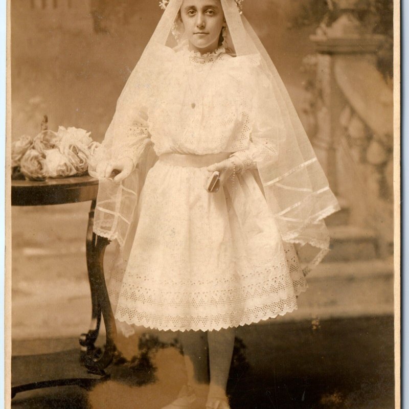 c1910s Beautiful Little Girl RPPC Church Confirmation Thibault Real Photo A140