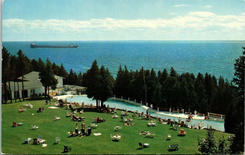 Serpentine Pool Grand Hotel Mackinac Island Michigan MI VTG Postcard PM WOB Note 