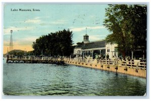 1912 Exterior Building Trees River Lake Manawa Iowa IA Vintage Antique Postcard