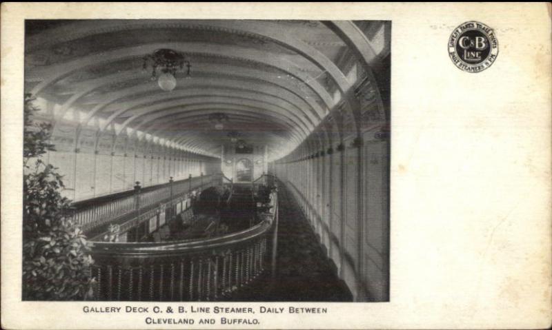 Steamship Interior Gallery Deck C&B Line Cleveland-Buffalo c1910 Postcard rpx