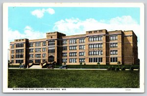 Milwaukee Wisconsin~Front of Washington High School~Vintage Postcard