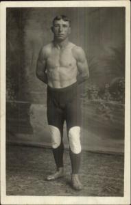 Beefcake Gay  etc - Shirtless Muscular Man Wrestler? Bulge in Pants RPPC c1910
