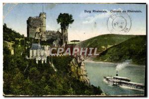 Old Postcard Burg Rheinstein Castle Rheinstein From Boat