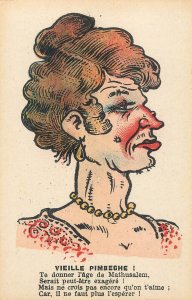 French misogynist humor comic woman caricature postcard Vieille Pimbeche!