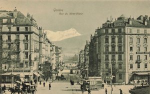 Geneve Switzerland Rue du Mont-Blanc Trolley Street View Postcard