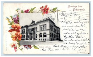 1903 Public Library, Greetings from Indianapolis IN PMC Posted Postcard 