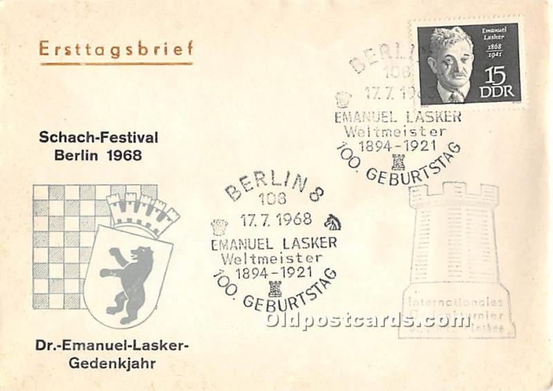 Berlin, Dr Emanuel Lasker Gedenkjahr 1968 Chess Envelope 1968 