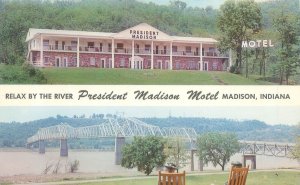 Madison Indiana President Madison Motel, Bridge, 2 Views  Chrome Postcard Unused