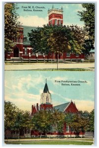 1913 First M.E. Church Presbyterian Chapel Exterior Field Salina Kansas Postcard