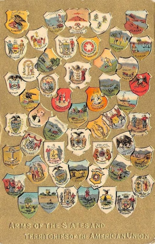 ARMS Of The STATES & TERRITORIES Of The AMERICAN UNION~Emblems ca1910's Postcard