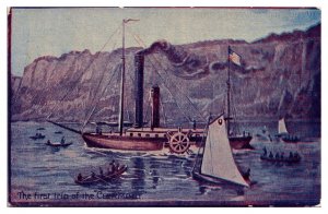 Vintage The First trip of the Clermont, Steam Boat, NY Postcard