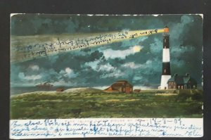 1907 Fire Island NY To Uddevalla Sweden Lighthouse Illustrated Postcard