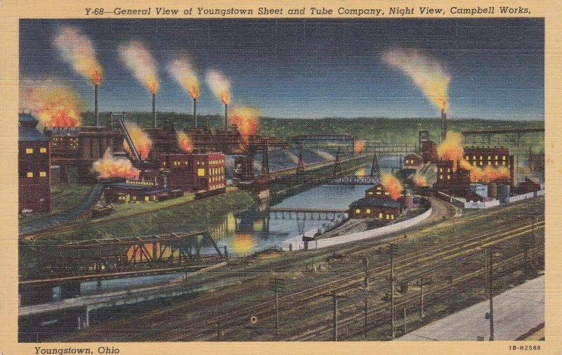 Ohio Youngstown Night View Of Youngstown Sheet & Tube Co 1944 Curteich sk6935