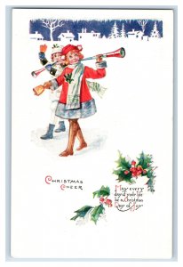 c. 1910 Cute Kids Missletoe Christmas Holly Postcard P43E 