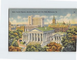 Postcard State Capitol Square showing Capitol and City Hall Richmond VA USA