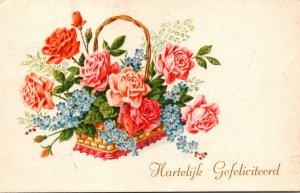 Hartelijk Gefeliciteerd With Basket Of Roses 1956