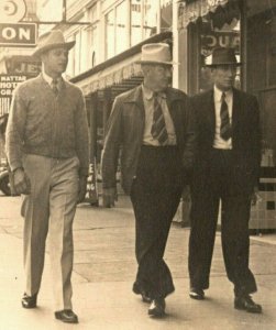 Vintage 1939 RPPC Postcard - Three Men Walking Down Street Hot Springs Arkansas 