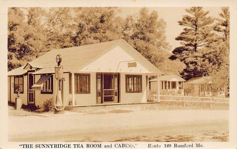 Rumford ME The Sunnyridge Tea Room and Cabins Tydol Gas Pumps on Rt 120 RPPC