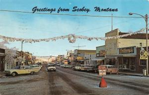 SCOBEY, MT Montana STREET SCENE  Anthony's~Service Drugs~50's Cars~Xmas Wreath