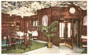 Vintage Postcard Blackstone Corner Of Club Grill Potted Plant Corner Chicago ILL