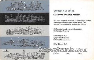 United Air Lines Custom Coach Menu Unused 