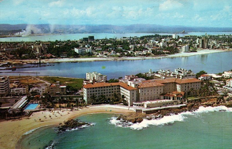 San Juan Puerto Rico Aerial View Condado Beach Hotel Postcard